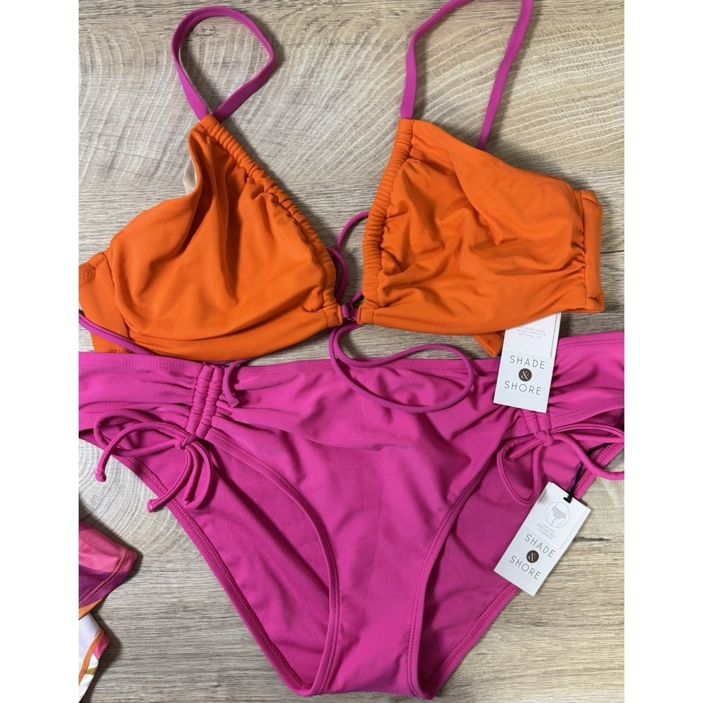 NWT Shade & Shore Bikini Set Kava Sol Matching Skort Hot Pink Orange Beach